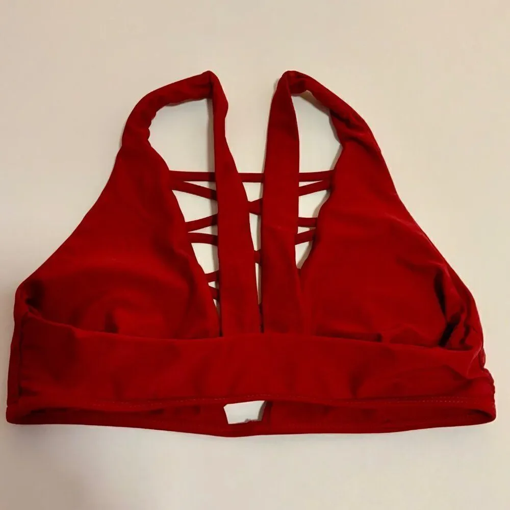 Cupshe Wine Red Lingering Farewell Lace Up Bikini Top Small